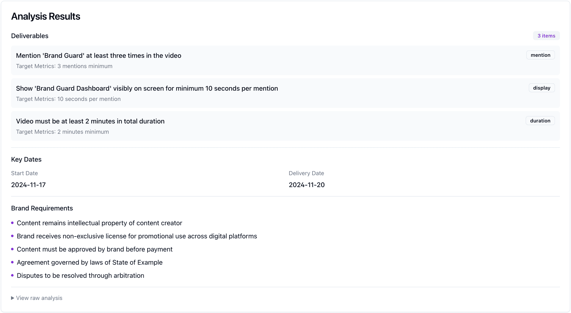 Contract analysis interface