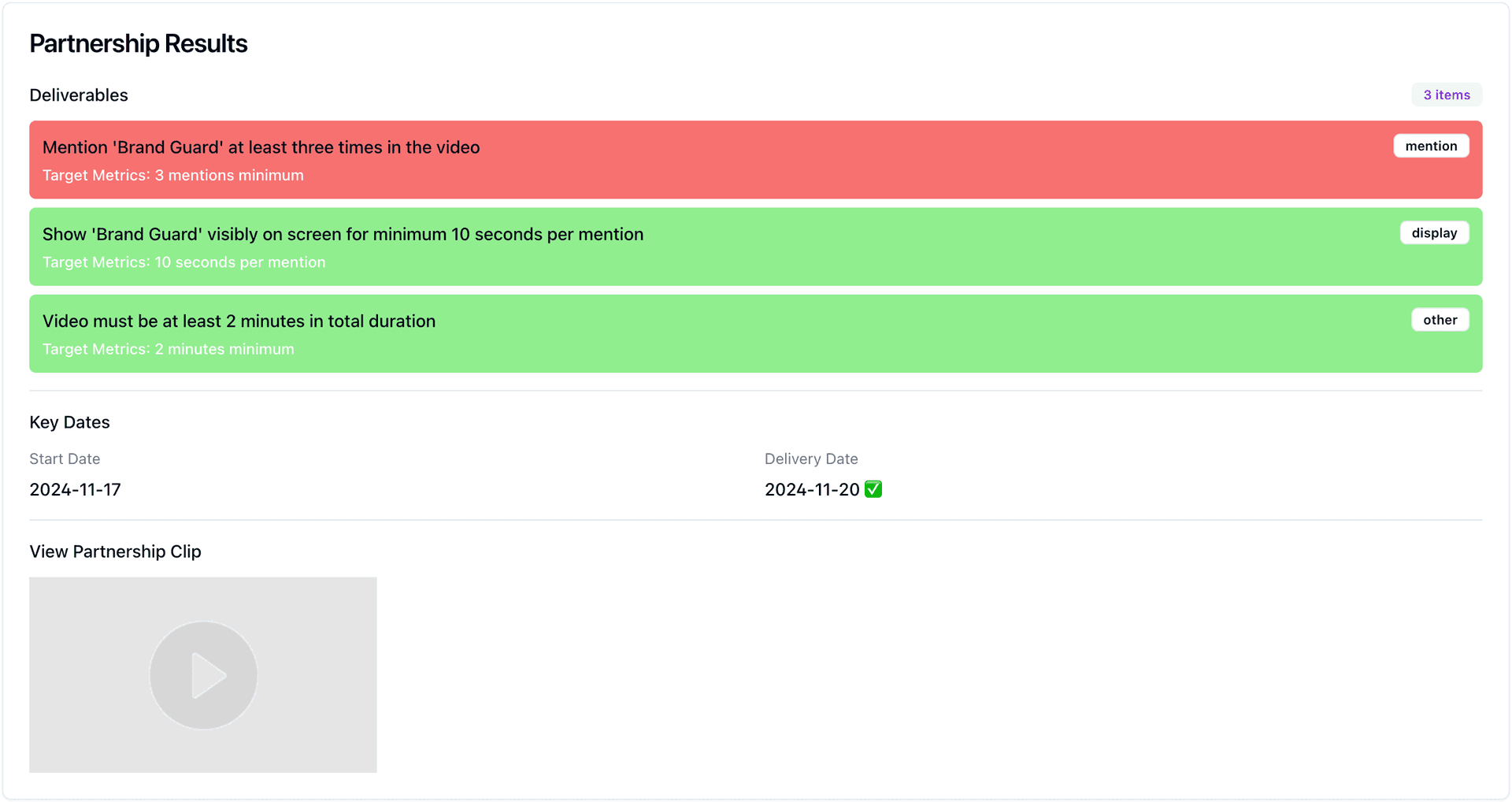 Partnership results interface